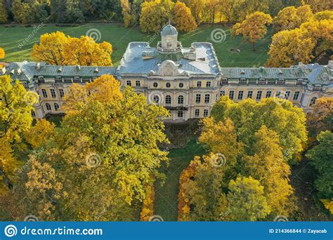 Aerial View Of The Facade Of The Znamenka Palace Estate On A Sunny