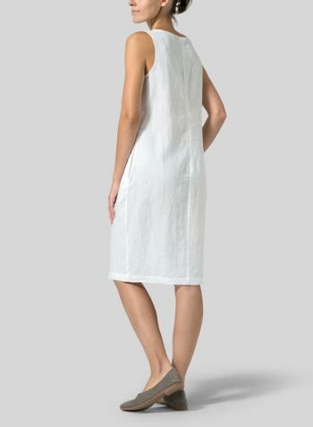 White Linen Sleeveless Mid Length Dress Mid Length Dresses Dresses