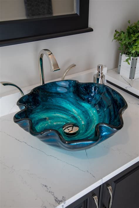 Caribbean Wave Blue Glass Bathroom Vessel Sink — Directsinks