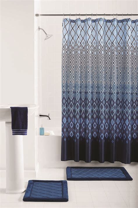 Mainstays Stockholm Geometric 15 Piece Shower Curtain Bath Set