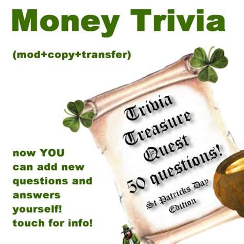 Second Life Marketplace Money Trivia Treasure Hunt System Fully