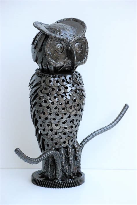 Owl Scrap Metal Sculpture Model Recycled Handmade Art T For Etsy