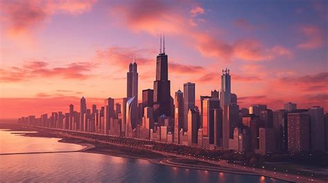 Premium Ai Image Chicago Skyline In Golden Hour