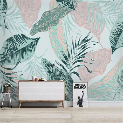 Custom Wallpaper Mural Nordic Style Abstract Tropical Leaf Bvm Home