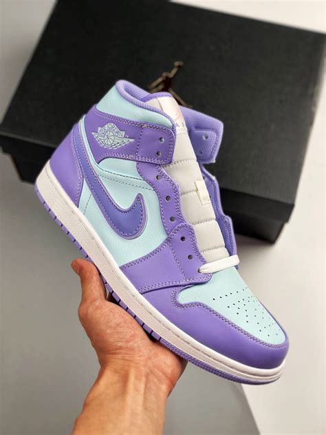 Air Jordan 1 Mid Purple Aqua Blue 554724 500 For Sale Sneaker Hello