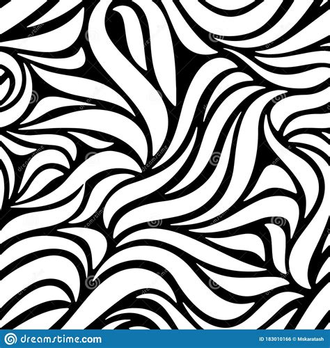 Full Seamless Abstract Ornamental Lines Pattern Black And White Curved