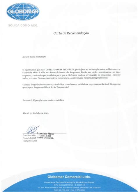 Carta De Recomendação Globomar
