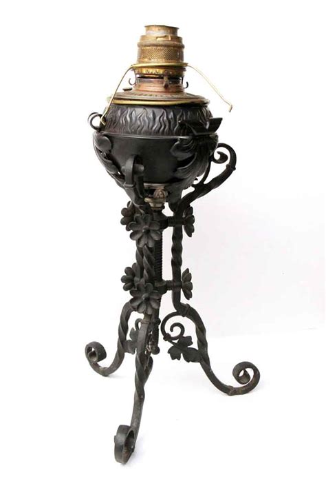 19th Century Bandh Ornate Wrought Iron Oil Lantern On Stand Olde Good