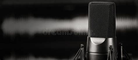 Microphone Close Up Focus On Mic Abstract Blurred Conference Hall Or