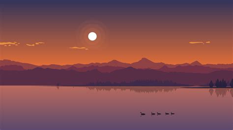 Download Sunset Lake Nature Themed Vector Art Wallpaper