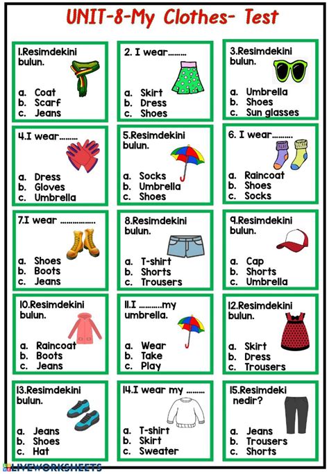Clothes And Weather Test Worksheet Clothes Worksheet English As A