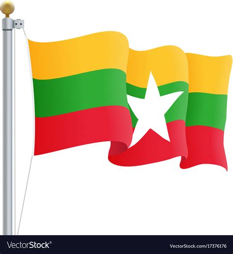 Waving Myanmar Flag Isolated On A White Background