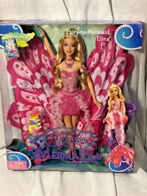 2005 Elina Mermaidia Fairytopia Barbie Doll Fairy To Mermaid New 18