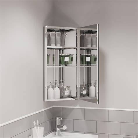 Single Door Corner Bathroom Mirror Cabinet Cupboard Stainless Steel Wall Mounted Ebay