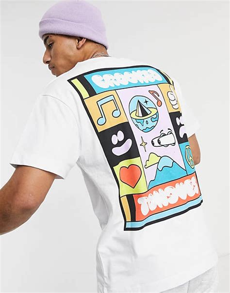 Crooked Tongues T Shirt In White With Chest Print And Large Grid Back Print Asos