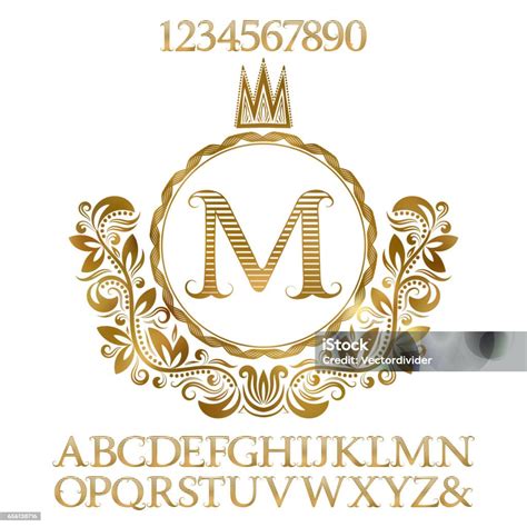 Golden Striped Letters And Numbers With Initial Monogram In Coat Of