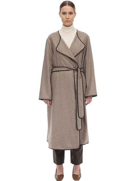 The Row Helga Leather Trimmed Cashmere Coat In Mushroom Modesens