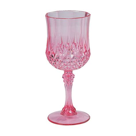 Patterned Pink Plastic Wine Glasses Party Supplies 12 Pieces