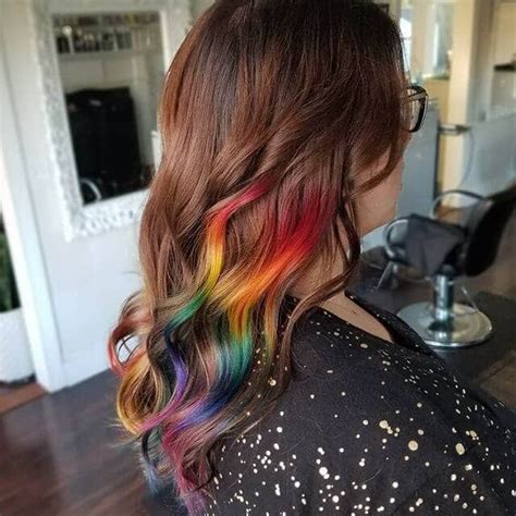 Rich Mahogany V Cut Curls With Rainbow Highlight Burst Silver Purple