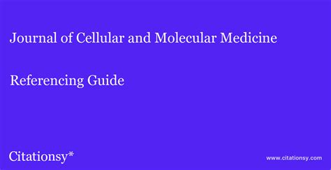 Journal Of Cellular And Molecular Medicine Referencing Guide · Journal