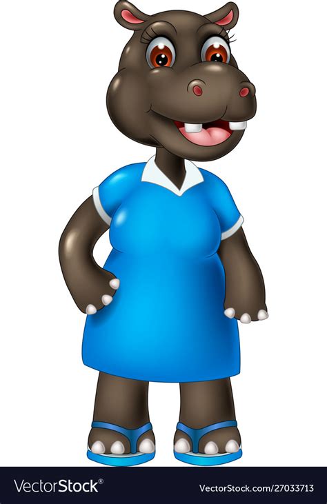 Funn Brown Hippopotamus In Blue Dress Cartoon Vector Image
