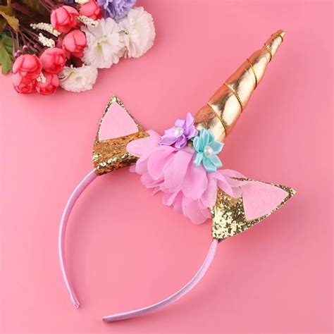 1pc Handmade Kids Gold Unicorn Headband Horn Glittery Beautiful