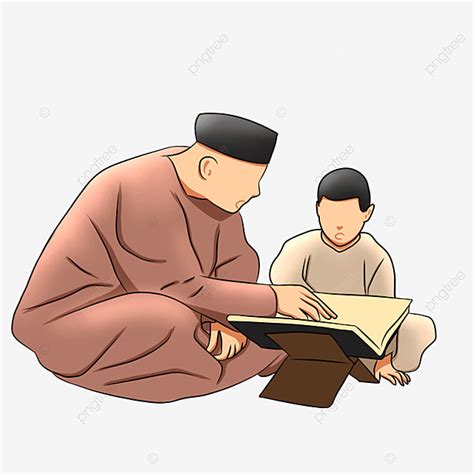 Islamic Ramadan Teacher Reciting The Quran To Little Boys Illustration