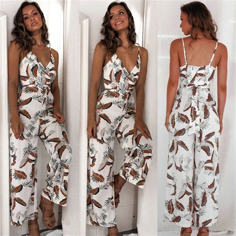 sexy women floral sleeveless backless playsuit party beach jumpsuit romper pants in jumpsuits