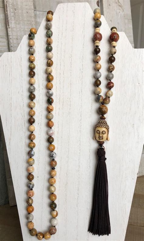 108 Mala Bead Necklace W Semi Precious Gemstone Buddha Etsy Buddha