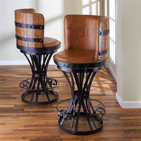 Wine with rotating shelves or wine rack and lazy susan whiskey barrel furniture. Interior: Cool Images Of Unique Bar Stools from Several ...