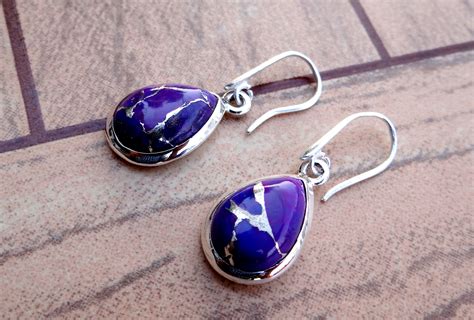 Purple Copper Turquoise Silver Earring Sterling Silver Etsy