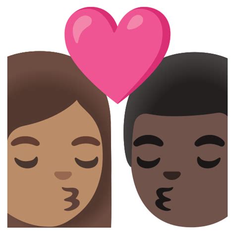 👩🏽‍ ️‍💋‍👨🏿 Beijo Mulher Homem Pele Morena E Pele Escura Emoji