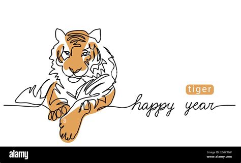 Happy Tiger Year One Continuous Line Art Drawing Of The Tiger Vector