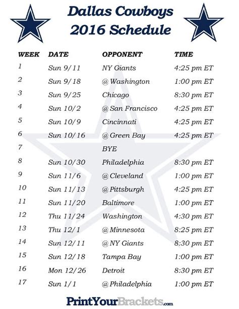 Cowboys Season Schedule
