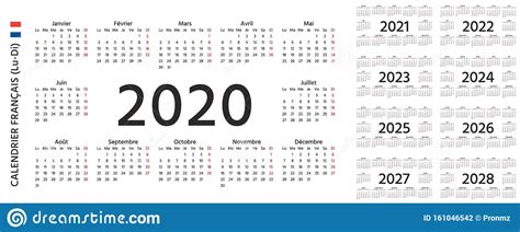 2020 2021 2022 French Calendar Vector Illustration Template Year