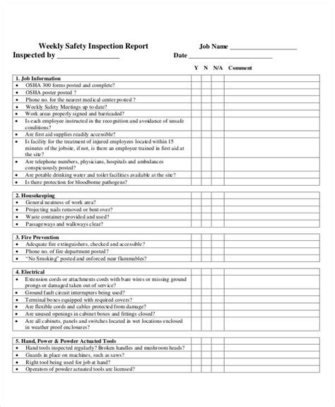 Weekly Safety Inspection Checklist Construction Site Inspection Form