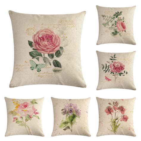 45cm45cm Light Colored Roses Pattern Linencotton Throw Pillow Covers