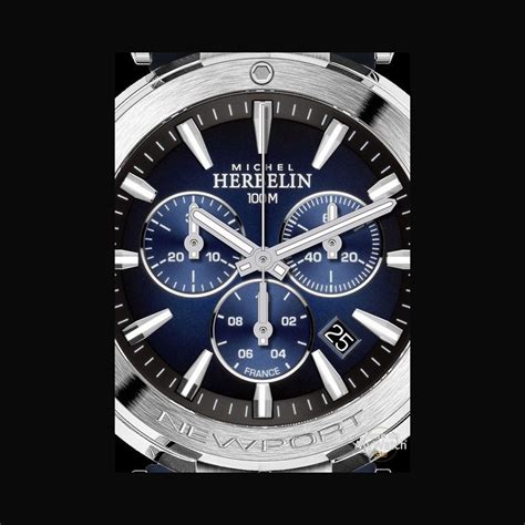 michel herbelin newport chronographe newport 37688 35cb acier cadran noir et bleu bracelet