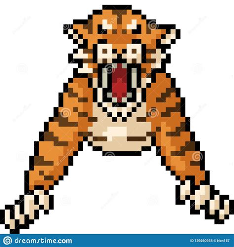 Vector Pixel Art Wild Tiger Stock Vector Illustration Of Animal