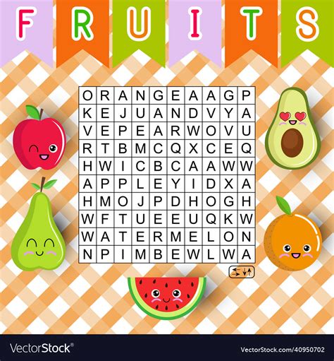 Easy Word Search Puzzle About Fruits Royalty Free Vector