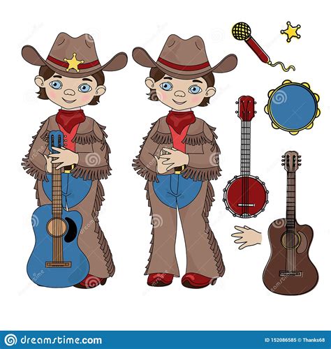 Cowboy Music Western Country Festival Vector Illustration Set Stock