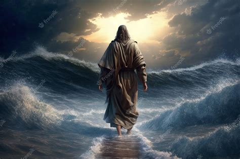 Premium Photo A Painting Of Jesus Walking Under Water