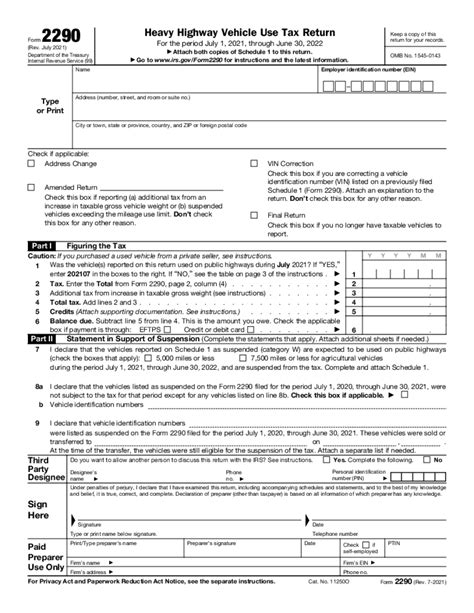 Instructions For Form 2290 Rev July 2022 Internal Revenue Fill