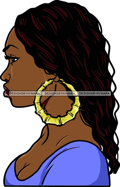 afro urban street girls babe bamboo hoop earrings sexy curly hair style svg cutting files for