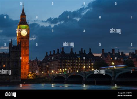 The Tower Of Big Ben After Sunset In Summer With Lights From