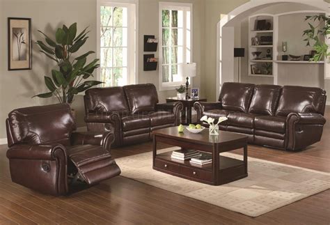 Modern Burgundy Leather Reclining Sofa And Loveseat Set