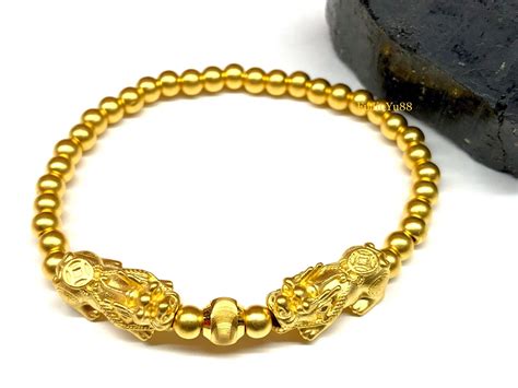 All Gold 24k Real Piyao Fortune Bracelet Pure 999 Pixiu Gold Etsy