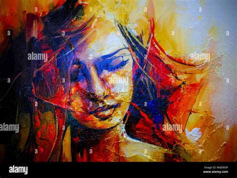 Creative Artwork Acrylic Canvas Painting Of Woman Stock Photo Alamy