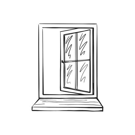 Open Glazed Window In A Frame Sketch On A White Isolated Background