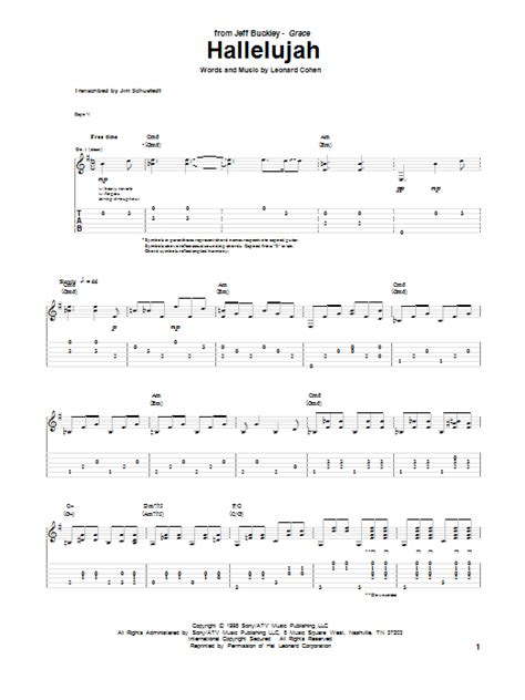 hallelujah guitar tab by jeff buckley guitar tab 69797